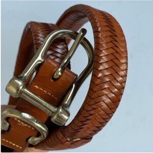 Willis&Geiger Belt Brown Leather Woven Braided Horse Bit Buckle Size 42